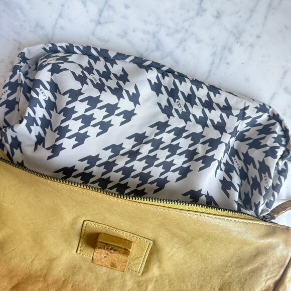 L.A.M.B. Embossed Leather Suede Clutch Bag Yellow Tan Lime Green Y2K - Picture 11 of 14